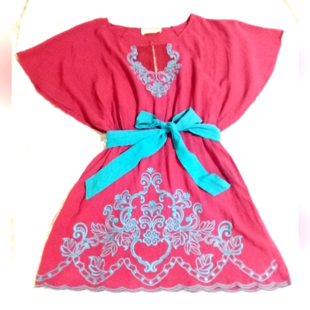 🎀 VINTAGE EMBROIDERED BOHO MINI DRESS LACE SCALLOPED FAIRY WESTERN